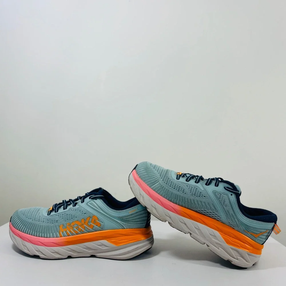 Hoka One One Women's Bondi 7 Blue Pink Running Shoes Women's 8.5D 1110519 BHBI - Picture 2 of 9